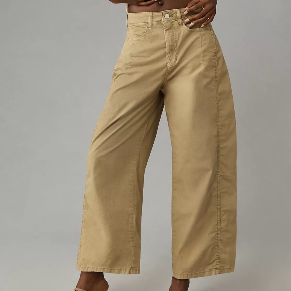 Pilcro Kenna Mid Rise Heritage Barrel Pants‎ Size 25P Anthropologie Wide Leg Tan